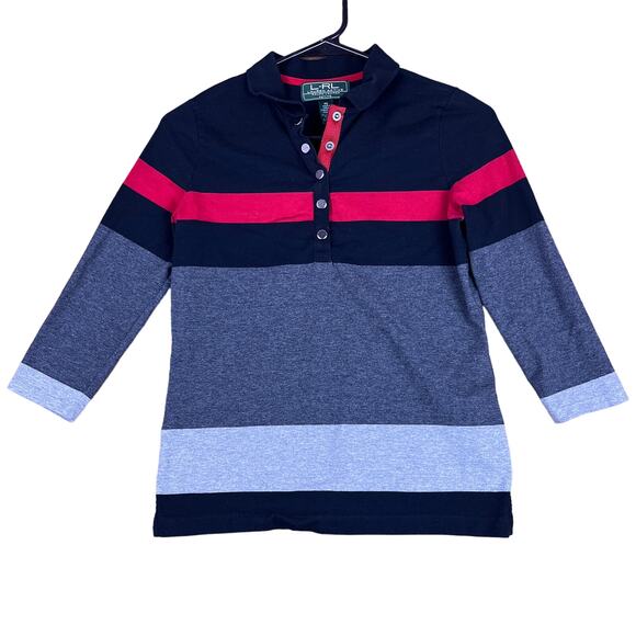 Ralph Lauren Active Womens Shirt Multicolor Petite Henley 3/4 Sleeve SP - Picture 1 of 13